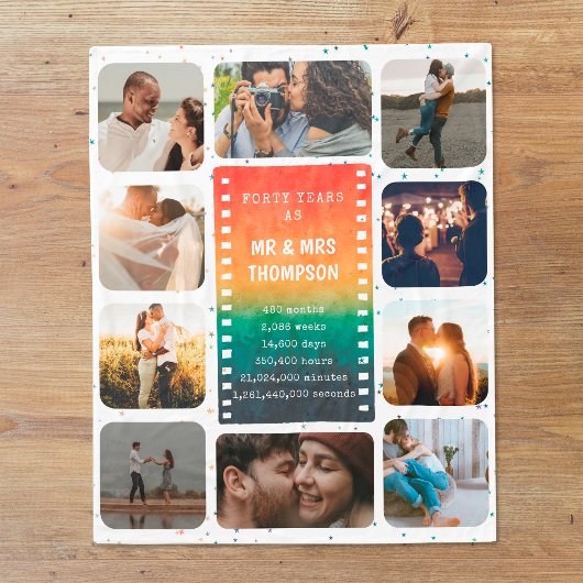 Couverture Polaire Retro Sunset Photo Mr et Mme 40th Anniversary