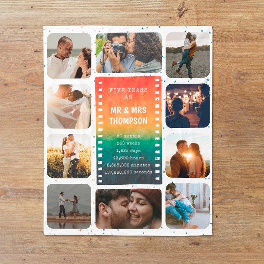 Couverture Polaire Retro Sunset Photo Mr et Mrs 5th Anniversary