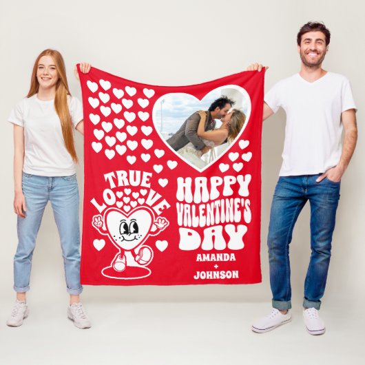 Couverture Polaire Retro True Love Heart Red Valentine's Day Photo (En situation)