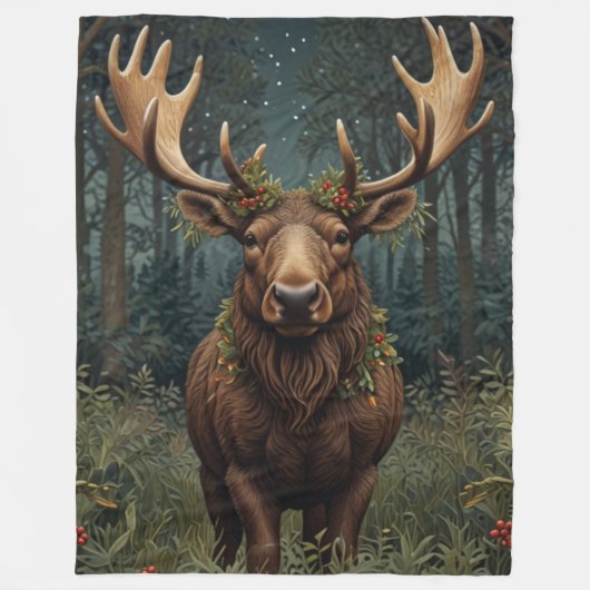 Couverture Polaire Retro vintage Christmas Moose (Devant)
