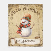 Couverture Polaire Retro Vintage Snowman Custom Joyeux Noël (Devant)