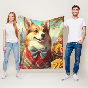 Couverture Polaire Retro Welsh Corgi Cardigan Peinture