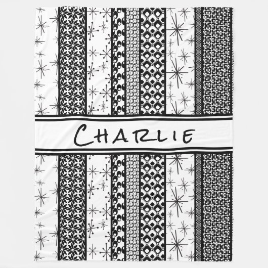 Couverture Polaire Rétros rayures noires et blanches 1 de motif (Devant)