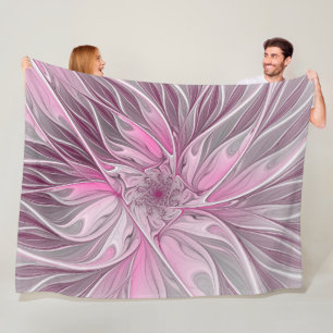 Couverture Polaire Rêve de fleur rose fractale, Motif Imaginaire flor
