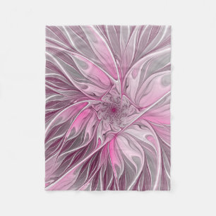 Couverture Polaire Rêve de fleur rose fractale, Motif Imaginaire flor