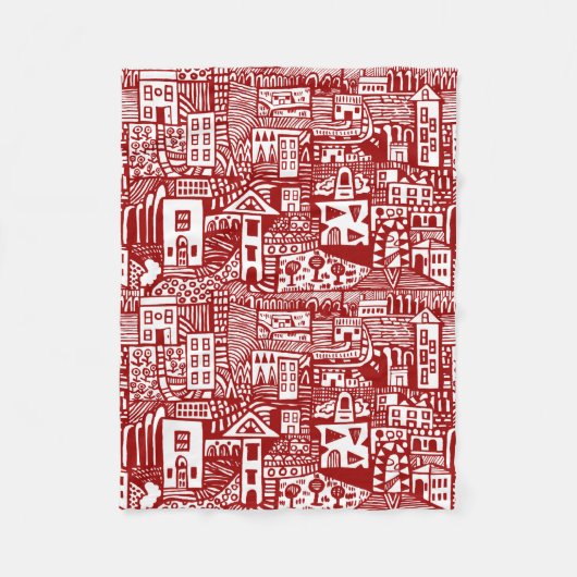 Couverture Polaire Rêve urbain - Ruby Rouge et blanc (Devant)