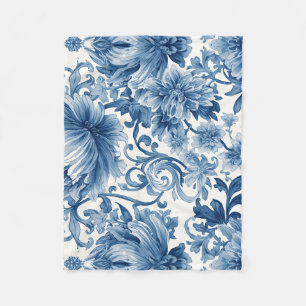 Couverture Polaire Rêves bleus Chinoiserie aquarelle florale blanch