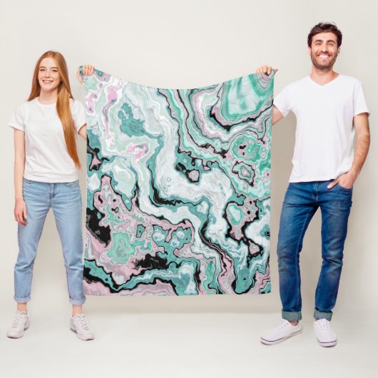 Couverture Polaire Rêves d'agate de marbre rose menthe (En situation)