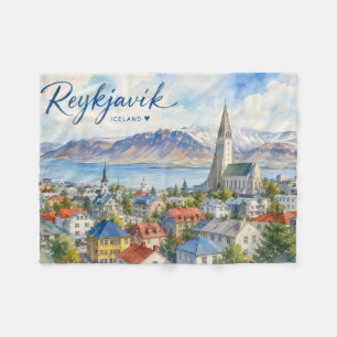 Couverture Polaire Reykjavik Islande souvenir aquarelle