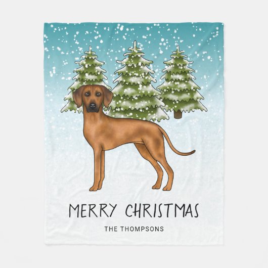 Couverture Polaire Rhodesian Ridgeback Avec Texte Forêt D'Hiver Neige (Devant)