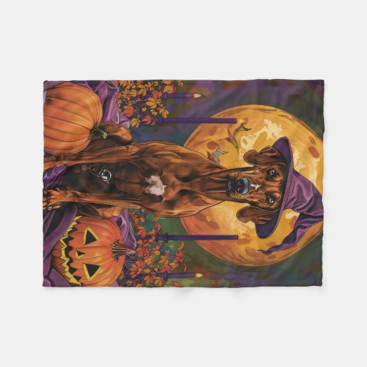 Couverture Polaire Rhodesian Ridgeback Chien Halloween sorcier Citrou (Devant (Horizontal))