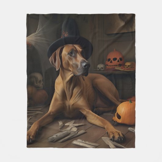 Couverture Polaire Rhodesian Ridgeback Citrouilles Halloween effrayan (Devant)