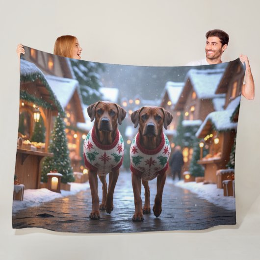 Couverture Polaire Rhodesian Ridgeback Dogs Christmas Snow Holiday (En situation)