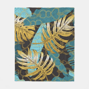Couverture Polaire Rideau de chaîne d'or, feuilles tropicaux.