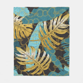 Couverture Polaire Rideau de chaîne d'or, feuilles tropicaux.