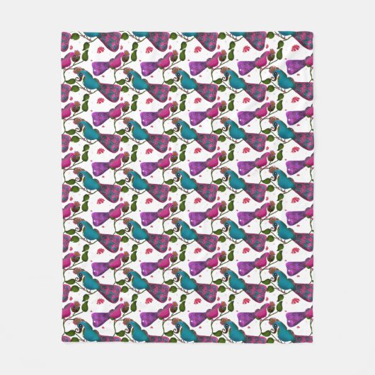 Couverture Polaire Rideau motif floral oiseaux sans couture (Devant)