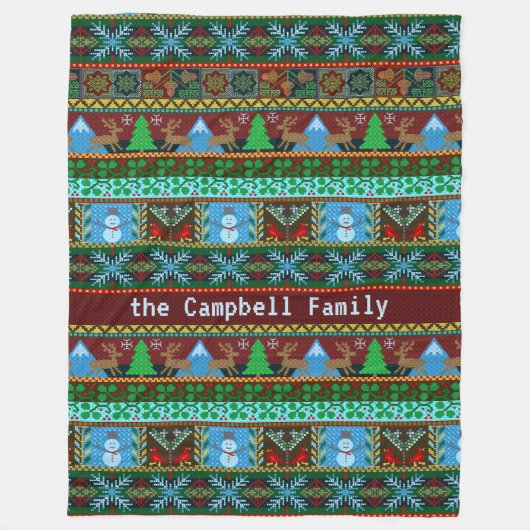 Couverture Polaire Rindeer des neiges de Noël | Nom de famille (Devant)