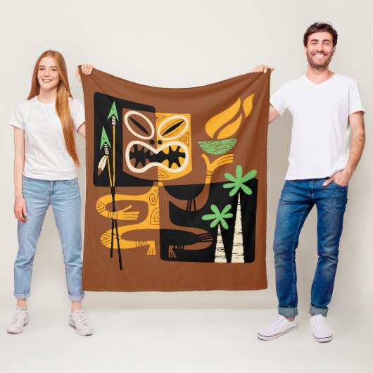 Couverture Polaire Rituels tribaux anciens : Homme avec feu et oreill (En situation)