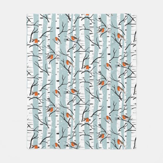 Couverture Polaire Robins européens sur bouleau d'argent dans la neig (Devant)