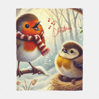 Couverture Polaire Robins mignons, Noël gelé