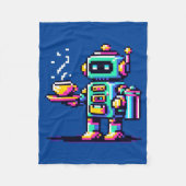 Couverture Polaire Robot Barista - Pixel Art Coffee Lover Design (Devant)
