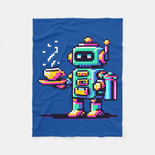 Couverture Polaire Robot Barista - Pixel Art Coffee Lover Design