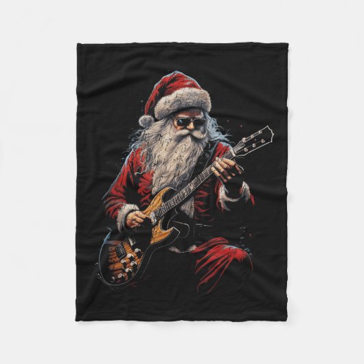 Couverture Polaire Rock Guitar Santa Claus Playing Guitar - Funny Chr (Devant)