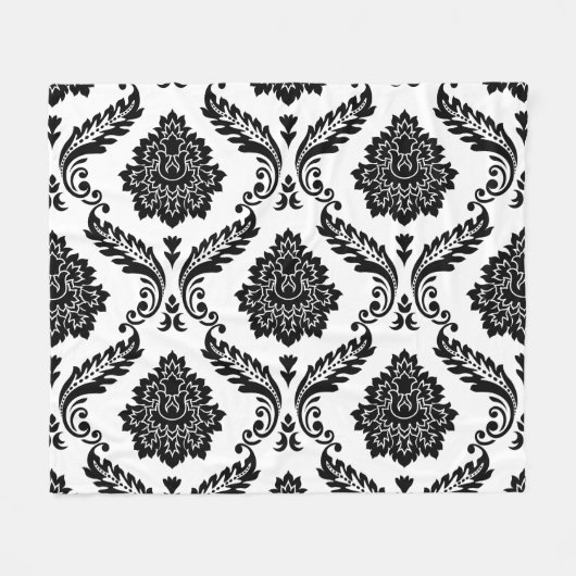 Couverture Polaire Rococo Damask Lg Pattern Black on White (Devant (Horizontal))