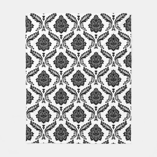 Couverture Polaire Rococo Damask Pattern Black on White (Devant)