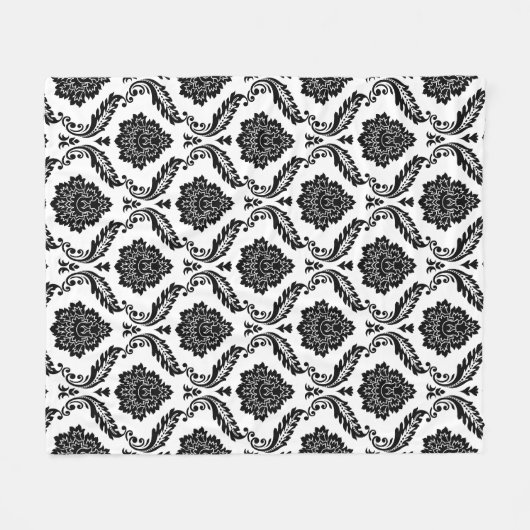 Couverture Polaire Rococo Damask Pattern Black on White (Devant (Horizontal))