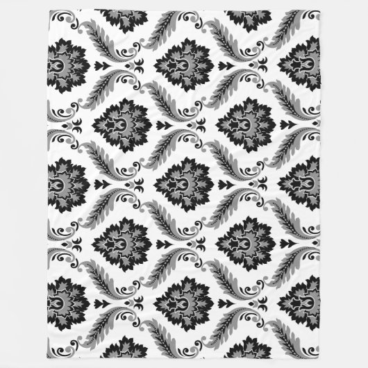 Couverture Polaire Rococo Damask Pattern Grey Black White (Devant)