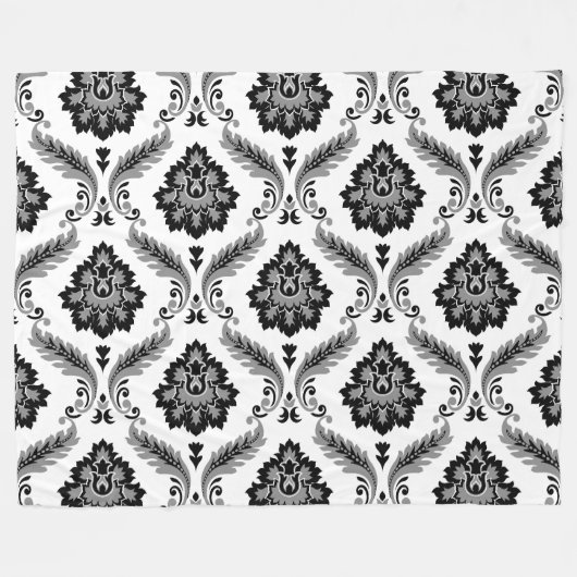 Couverture Polaire Rococo Damask Pattern Grey Black White (Devant (Horizontal))
