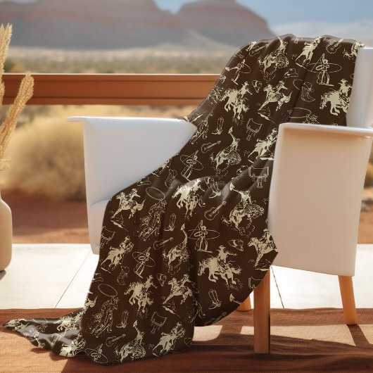 Couverture Polaire Rodeo Cowboy Motif des chevaux de l'Ouest