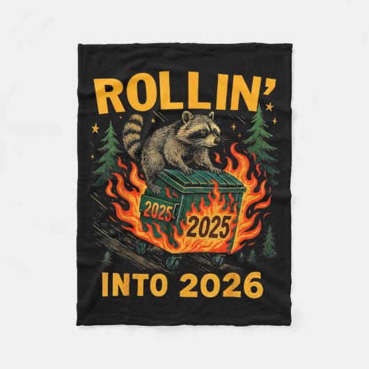 Couverture Polaire Rollin’ Into 2026 Funny Raccoon Dumpster Fire (Devant)