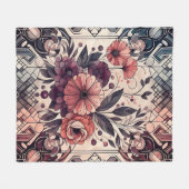 Couverture Polaire Romance foncée Bourgogne Art Déco Floral Été (Devant (Horizontal))