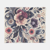 Couverture Polaire Romance foncée Bourgogne Art Déco Floral Été (Devant (Horizontal))