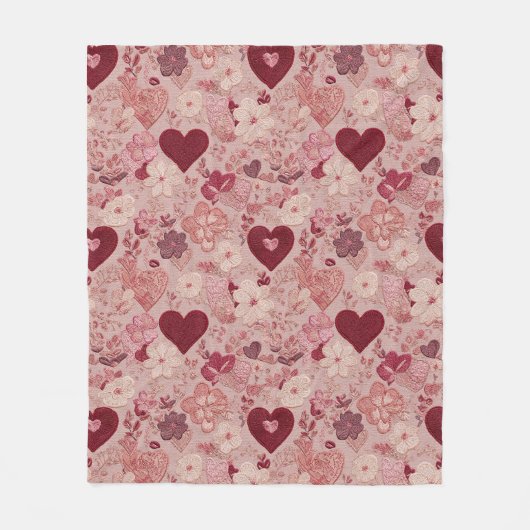 Couverture Polaire Romantic Embroidered Hearts & Floral Pattern (Devant)