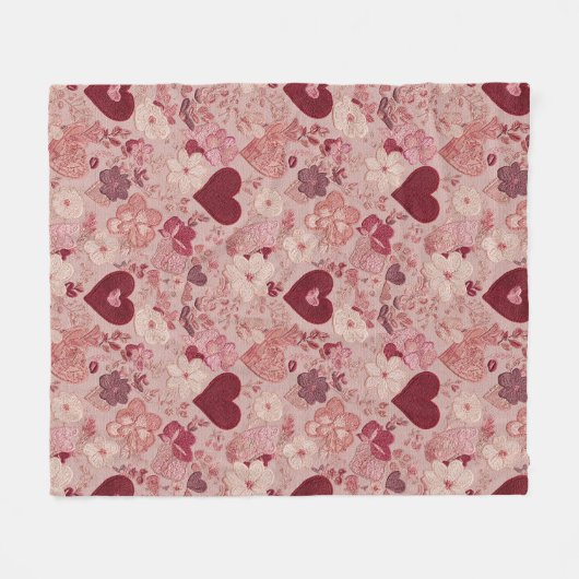 Couverture Polaire Romantic Embroidered Hearts & Floral Pattern (Devant (Horizontal))