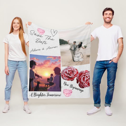 Couverture Polaire Romantic Save The Date Wedding Collage (En situation)