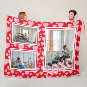 Couverture Polaire Romantique Coeurs Roses Rouges XOXO 3 Photos