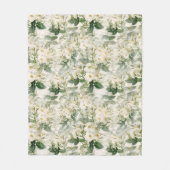 Couverture Polaire Romantique Fleurs blanches douces et Feuilles vert (Devant)