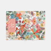 Couverture Polaire Romantique Floral doux rose vert pêche classique (Devant (Horizontal))