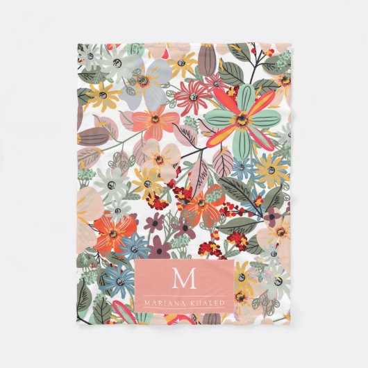 Couverture Polaire Romantique Floral doux rose vert pêche classique (Devant)