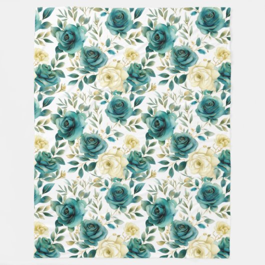 Couverture Polaire Romantique Turquoise Green Cream Rose Floral (Devant)