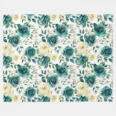 Couverture Polaire Romantique Turquoise Green Cream Rose Floral (Devant (Horizontal))