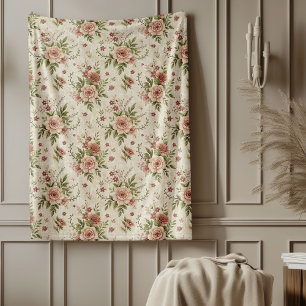 Couverture Polaire Romantique Vintage Floral Cosy Shabby Chic Charme