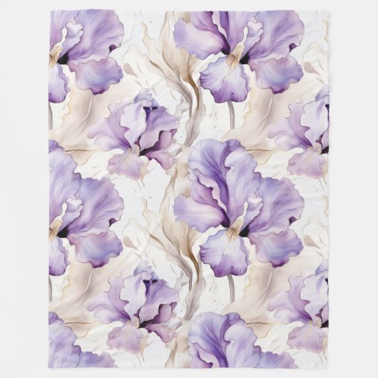 Couverture Polaire Romantique violet Iris Floral (Devant)