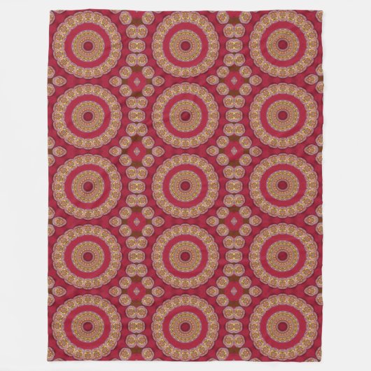 Couverture Polaire Rosaces Mandala Rouge Or Jaune (Devant)