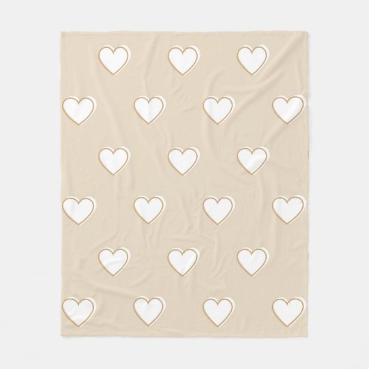Couverture Polaire Rose blanc Beige mignon Motif de coeur simple (Devant)
