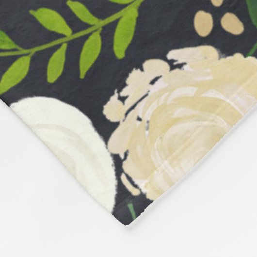 Couverture Polaire Rose blanche et fleurs vertes (Coin)